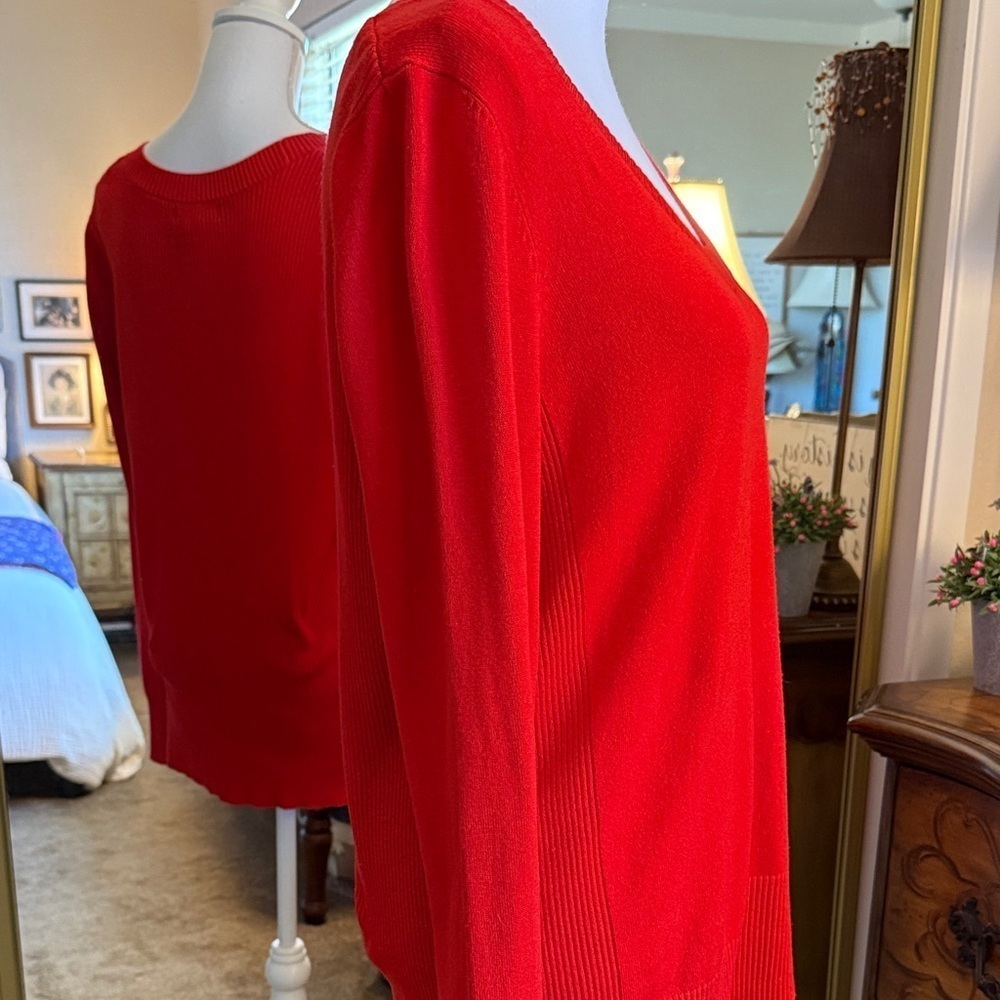 Attention Vibrant Red/Orange Scoop Neck Sweater - Picture 3 of 12
